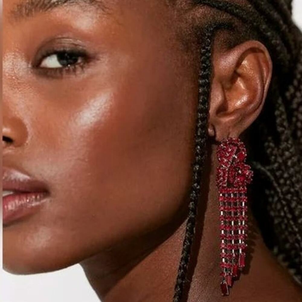Free People Follow The Rhythm Rhinestone Earrings Silver Red